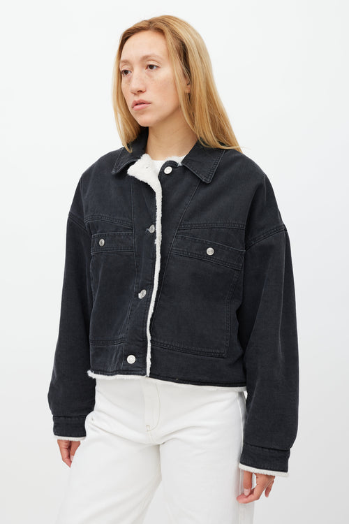 Isabel Marant Washed Black Denim 
Shearling Paoleta Jacket