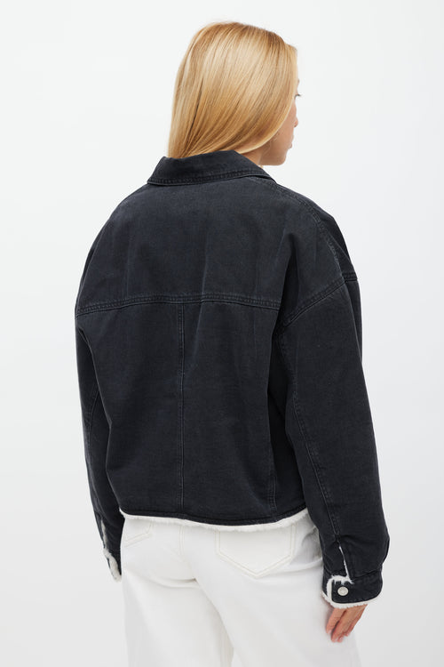 Isabel Marant Washed Black Denim 
Shearling Paoleta Jacket