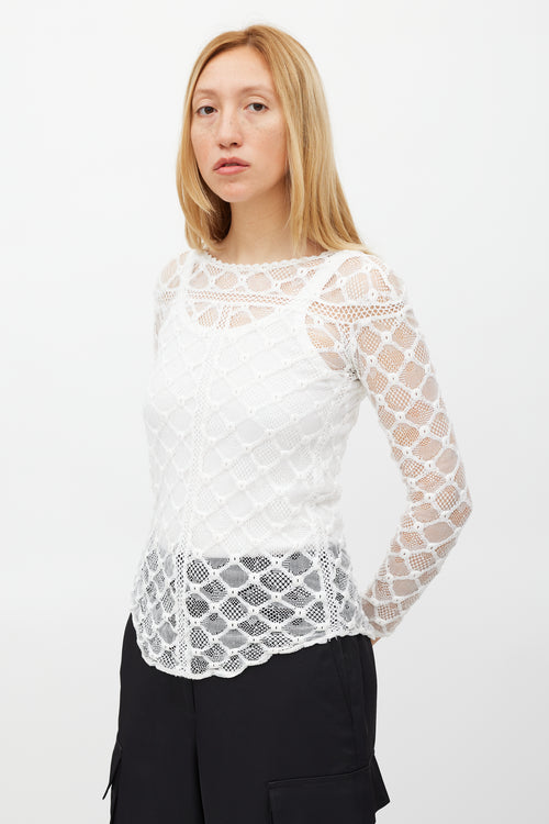 Isabel Marant White Mesh Lace Long Sleeved Top