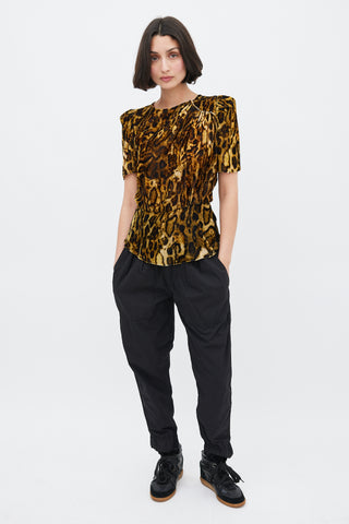 Isabel Marant Yellow 
Black Velvet Printed Peplum Top