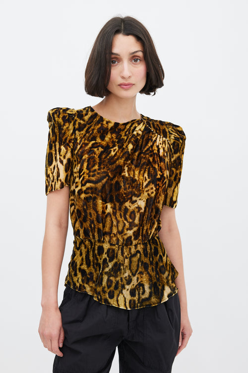 Isabel Marant Yellow 
Black Velvet Printed Peplum Top