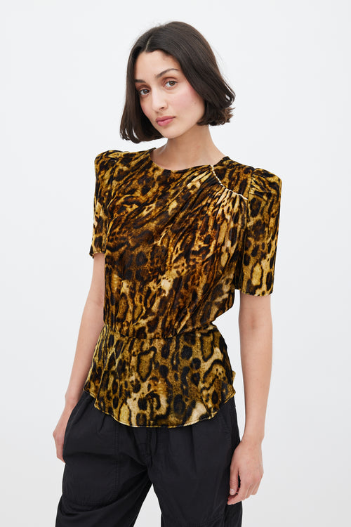 Isabel Marant Yellow 
Black Velvet Printed Peplum Top