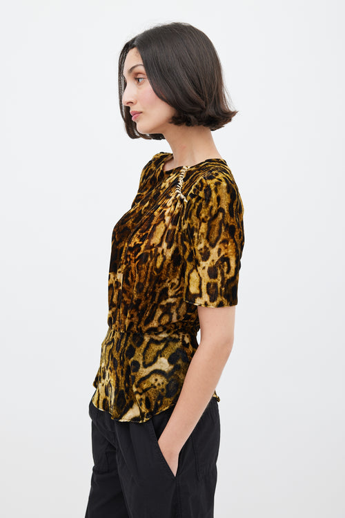 Isabel Marant Yellow 
Black Velvet Printed Peplum Top