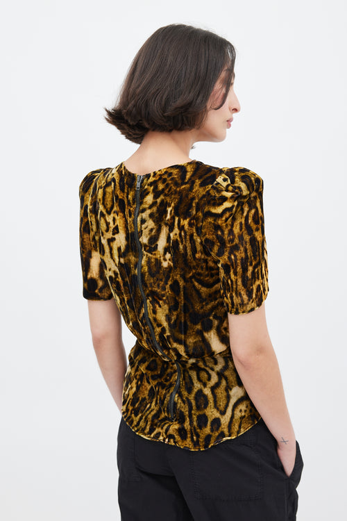 Isabel Marant Yellow 
Black Velvet Printed Peplum Top