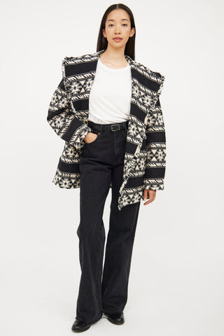 Isabel Marant Étoile Black 
White Fringe Josialo Coat