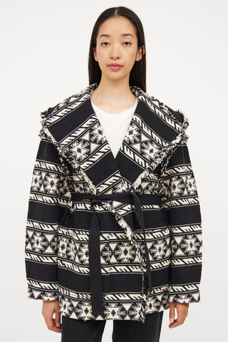 Isabel Marant Étoile Black 
White Fringe Josialo Coat