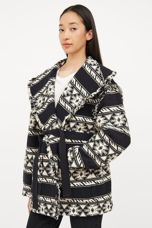 Isabel Marant Étoile Black 
White Fringe Josialo Coat