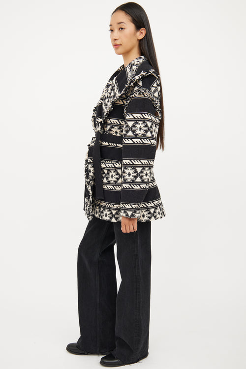 Isabel Marant Étoile Black 
White Fringe Josialo Coat