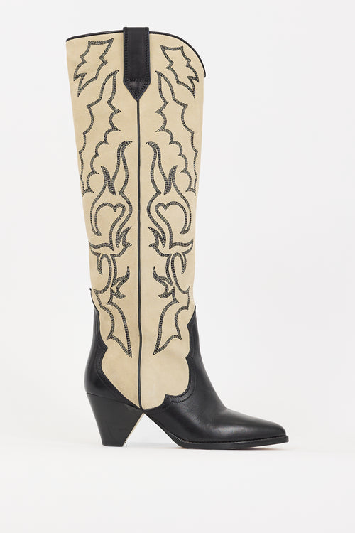 Isabel Marant Beige 
Black Suede 
Leather Leila Knee High Boot