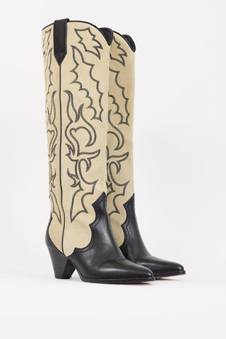 Isabel Marant Beige 
Black Suede 
Leather Leila Knee High Boot