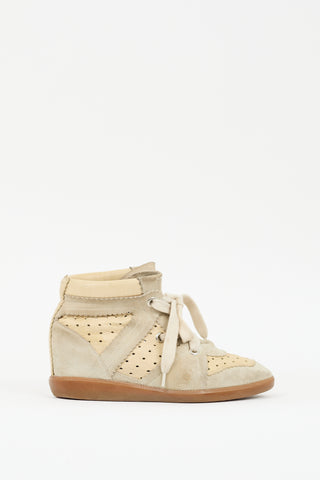 Isabel Marant Beige 
Grey Suede Bobby Wedge Sneaker