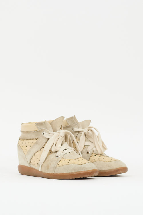 Isabel Marant Beige 
Grey Suede Bobby Wedge Sneaker