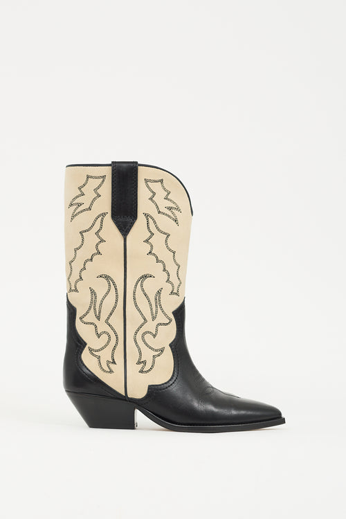 Isabel Marant Black Leather 
Beige Suede Duerto Cowboy Boot