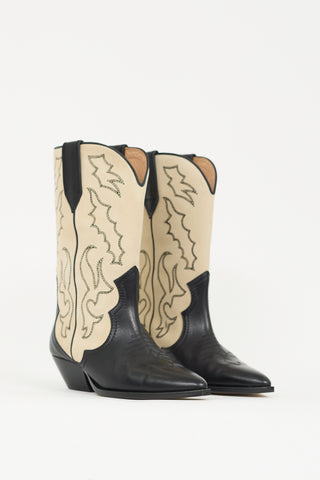 Isabel Marant Black Leather 
Beige Suede Duerto Cowboy Boot