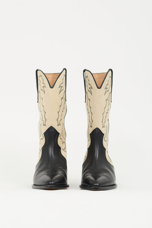 Isabel Marant Black Leather 
Beige Suede Duerto Cowboy Boot