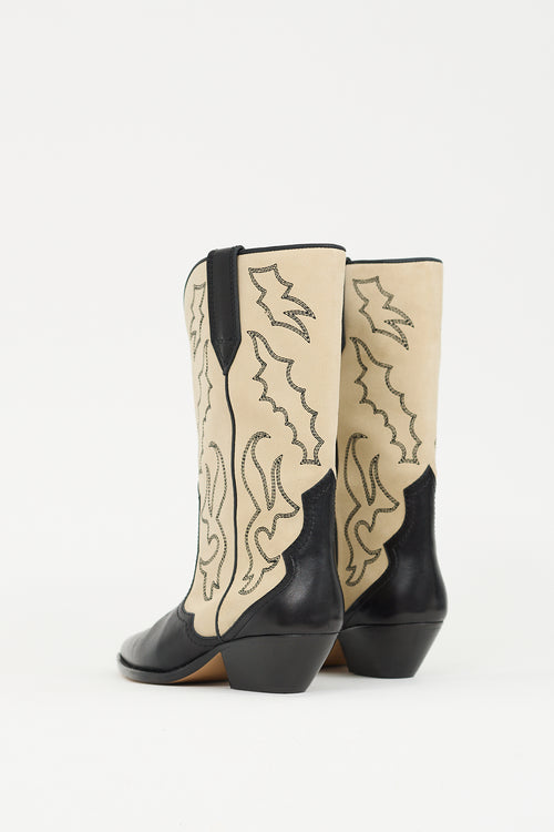 Isabel Marant Black Leather 
Beige Suede Duerto Cowboy Boot