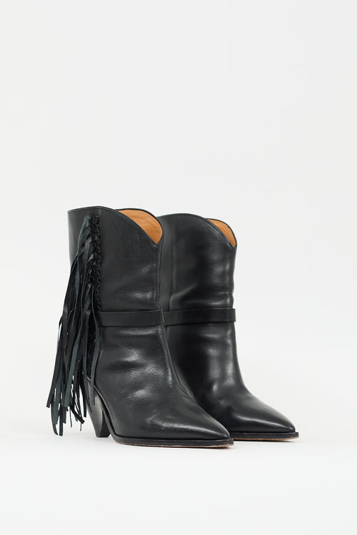 Isabel Marant Black Fringed Leather Loffen Ankle Boot