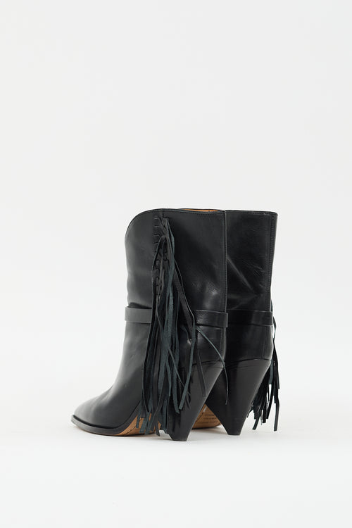 Isabel Marant Black Fringed Leather Loffen Ankle Boot