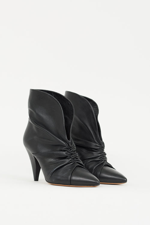 Isabel Marant Black Leather Ruched Lasteen Ankle Boot