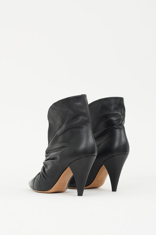 Isabel Marant Black Leather Ruched Lasteen Ankle Boot