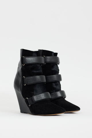 Isabel Marant Black Leather 
Hair Scarlet Wedge Boot