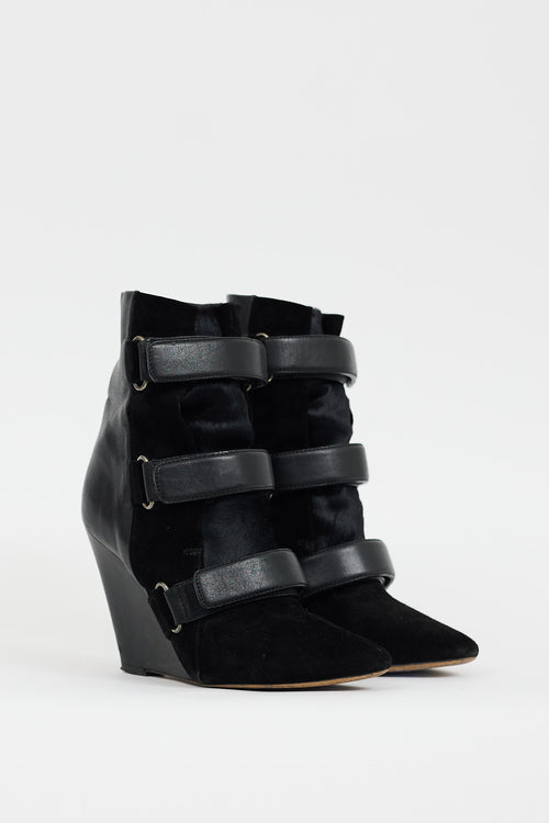 Isabel Marant Black Leather 
Hair Scarlet Wedge Boot