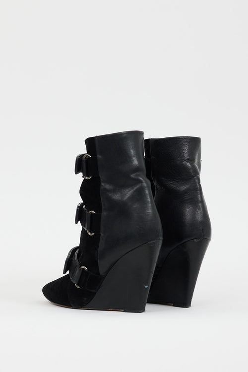 Isabel Marant Black Leather 
Hair Scarlet Wedge Boot