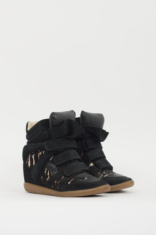 Isabel Marant Black 
Multi Over Basket Bennett Wedge Sneaker