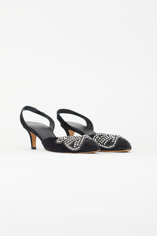 Isabel Marant Black Suede Embellished Bow Slingback Heel