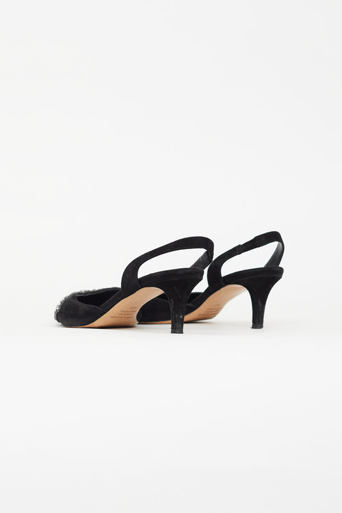 Isabel Marant Black Suede Embellished Bow Slingback Heel