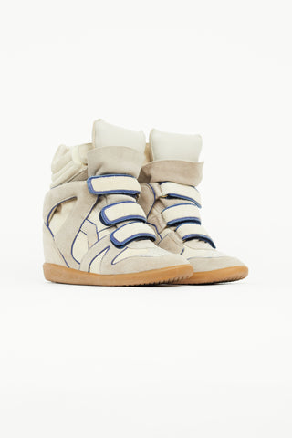 Isabel Marant Beige 
Blue Suede Wila Sneaker Wedge