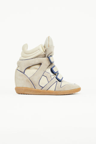 Isabel Marant Beige 
Blue Suede Wila Sneaker Wedge