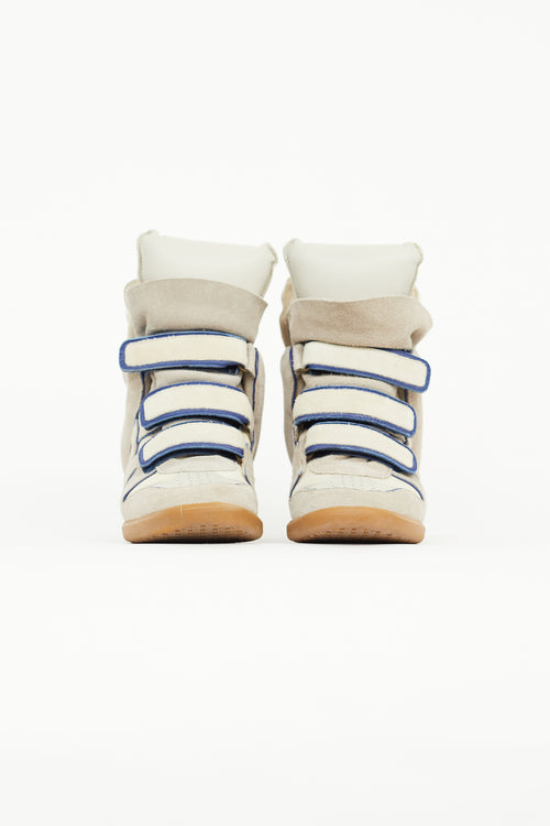 Isabel Marant Beige 
Blue Suede Wila Sneaker Wedge