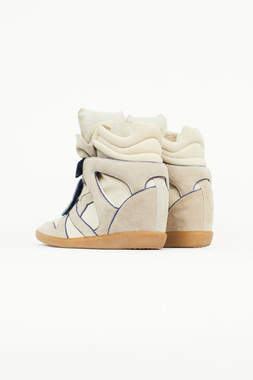 Isabel Marant Beige 
Blue Suede Wila Sneaker Wedge