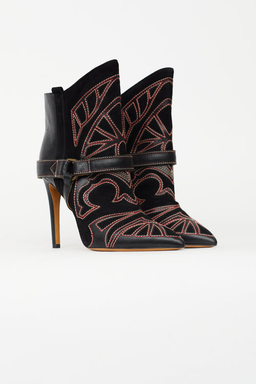 Isabel Marant Black 
Red Suede Blackson Western Boot