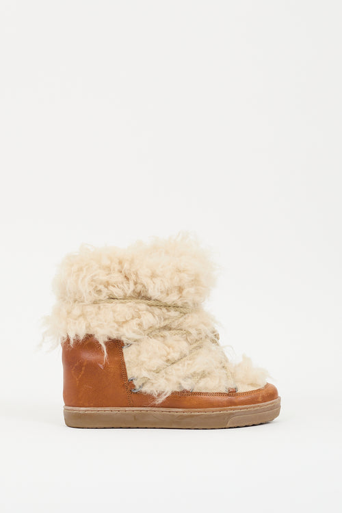 Isabel Marant Brown Leather 
Cream Shearling Wedged Boot