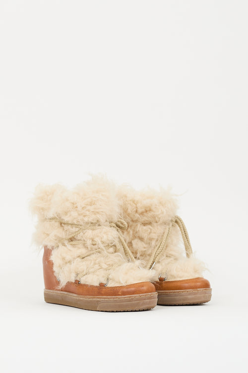 Isabel Marant Brown Leather 
Cream Shearling Wedged Boot