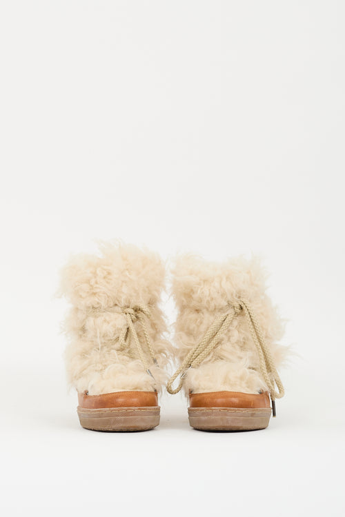 Isabel Marant Brown Leather 
Cream Shearling Wedged Boot