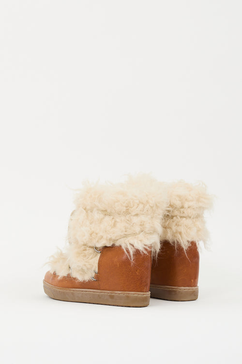 Isabel Marant Brown Leather 
Cream Shearling Wedged Boot