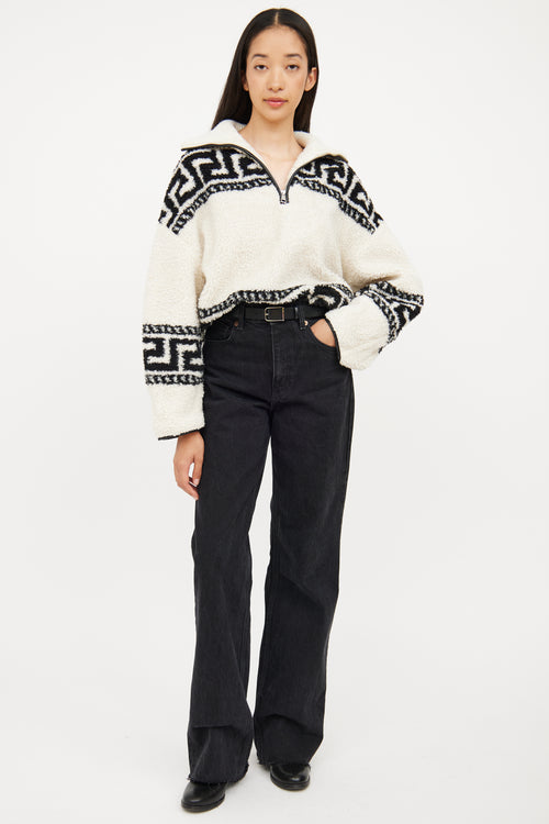 Isabel Marant Étoile Cream 
Black Cropped Fleece Sweater