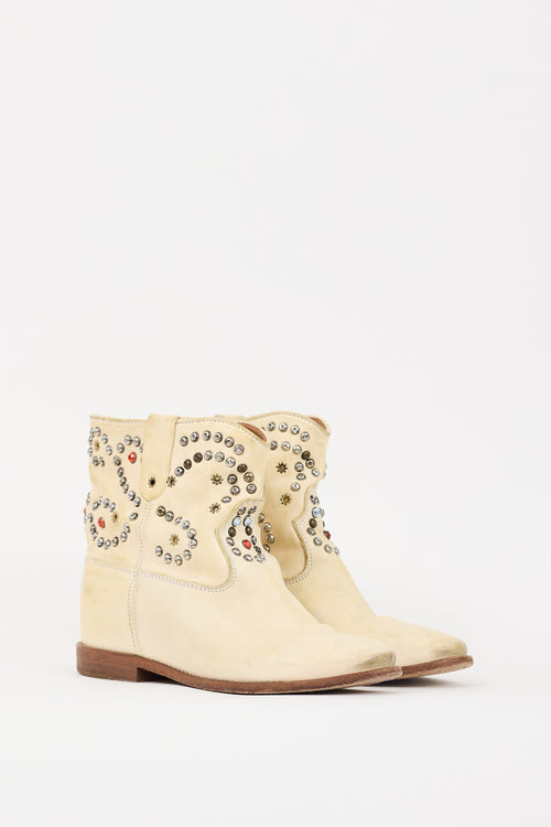 Isabel Marant Cream Leather Embellished Ankle Boot