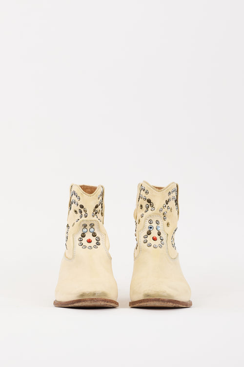 Isabel Marant Cream Leather Embellished Ankle Boot