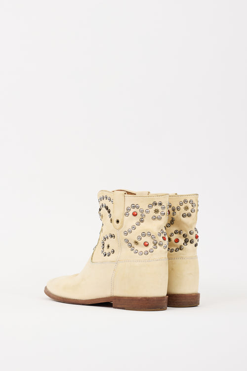 Isabel Marant Cream Leather Embellished Ankle Boot