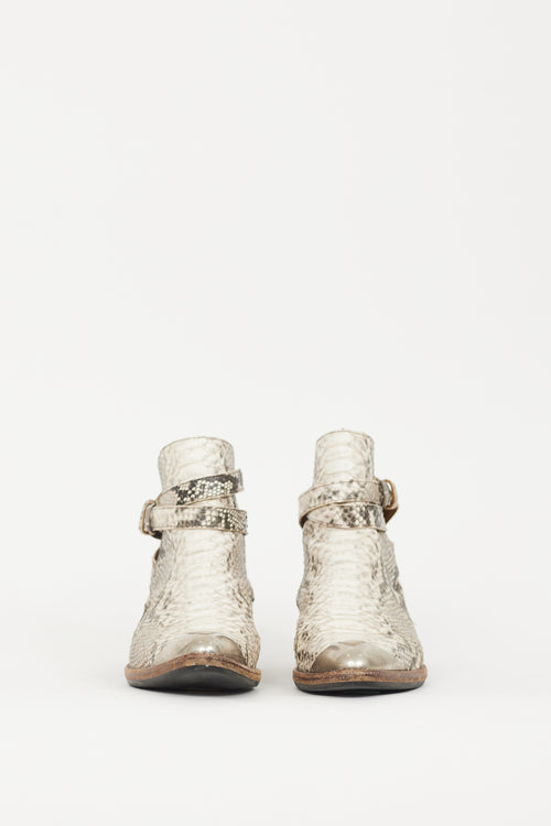 Isabel Marant Cream 
Silver Leather Donee Embossed Boot