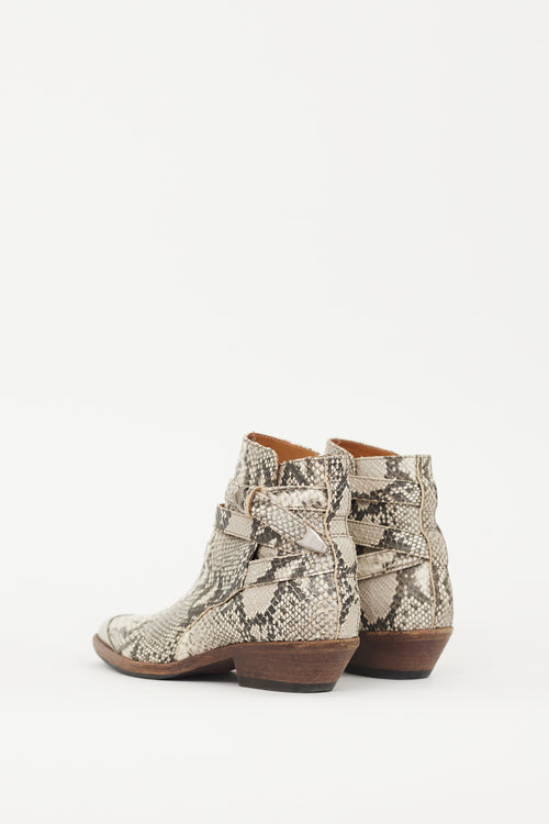 Isabel Marant Cream 
Silver Leather Donee Embossed Boot