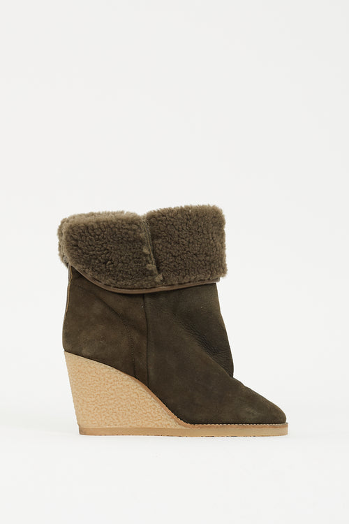 Isabel Marant Green Suede 
Shearling Totam Wedge Boot