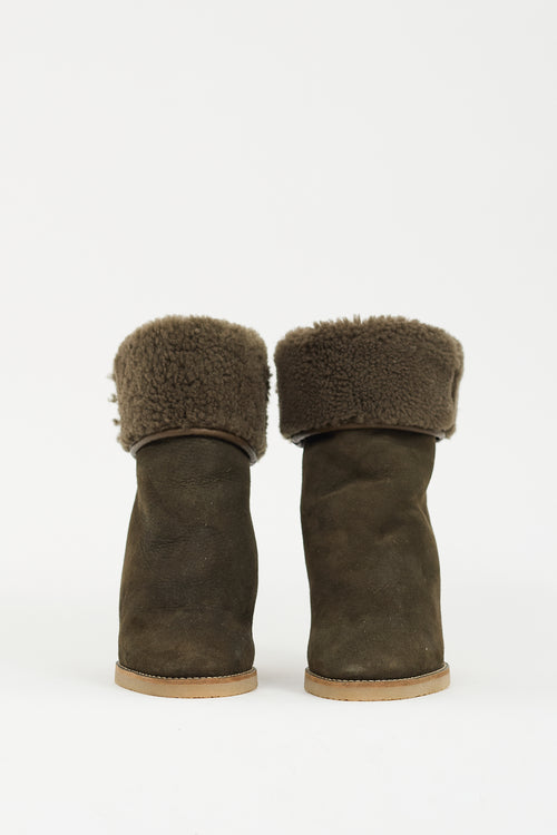 Isabel Marant Green Suede 
Shearling Totam Wedge Boot