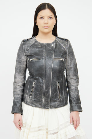 Dark Grey Leather Moto Jacket Isabel Marant Étoile