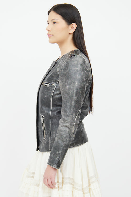 Dark Grey Leather Moto Jacket Isabel Marant Étoile