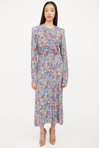 Isabel Marant Blue 
Multi Ruched Maxi Dress